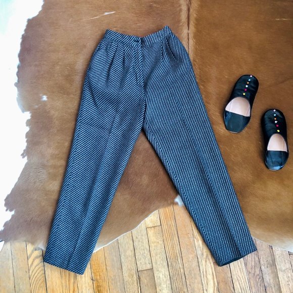 VINTAGE METALLIC STRIPED WOOL SLACKS - Picture 2 of 4